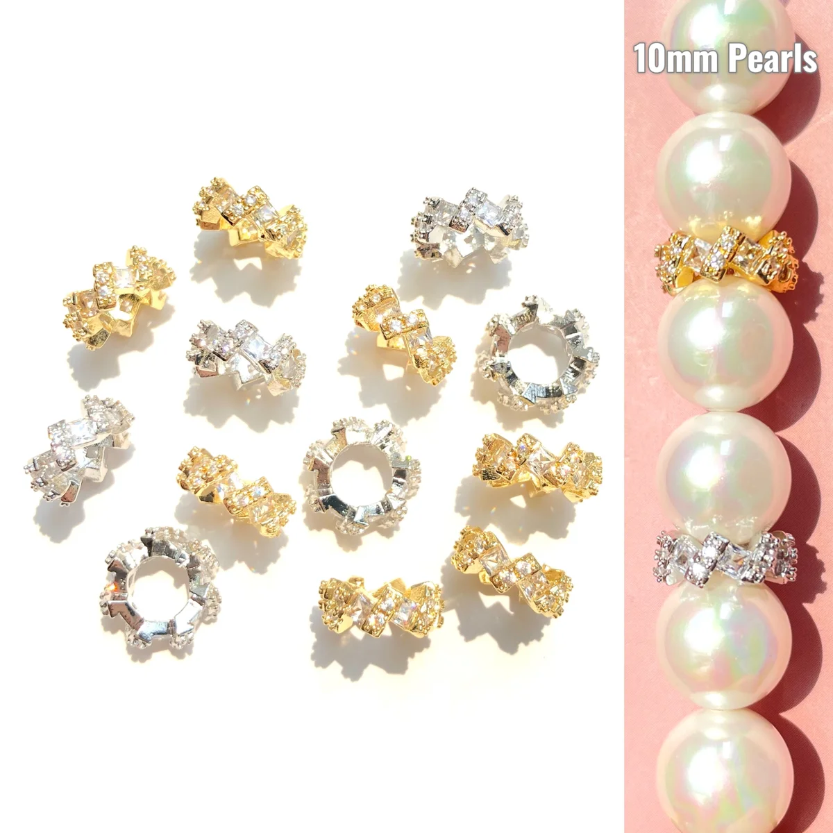 

20pcs Clear Zirconia Pave Wheel Spacers Loose Beads for Bracelet Necklaces Earring Jewelry DIY Making Findings Wholesale