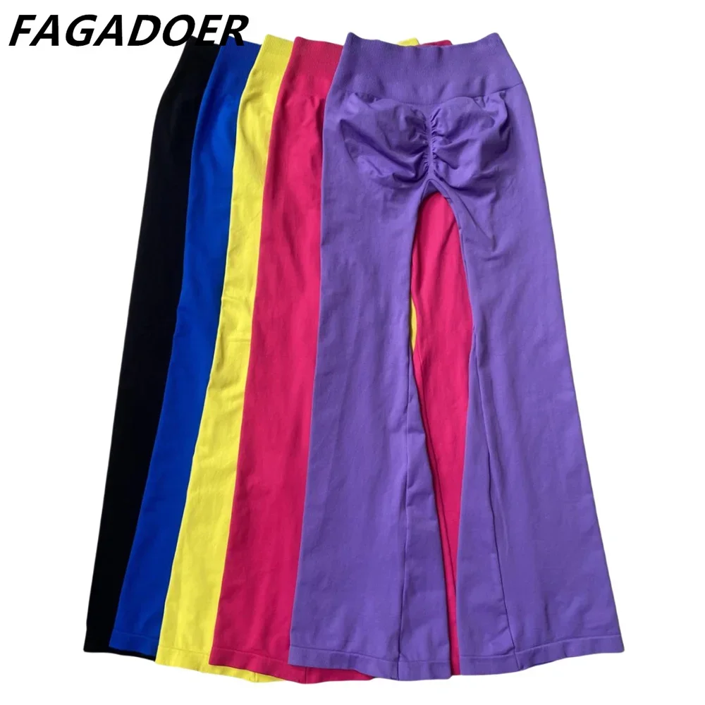 FAGADOER High Quality Sport 2 Piece Sets Zip Outfits Women Long Sleeve Stretchy Crop Top Flare Pants Tracksuits Activewear