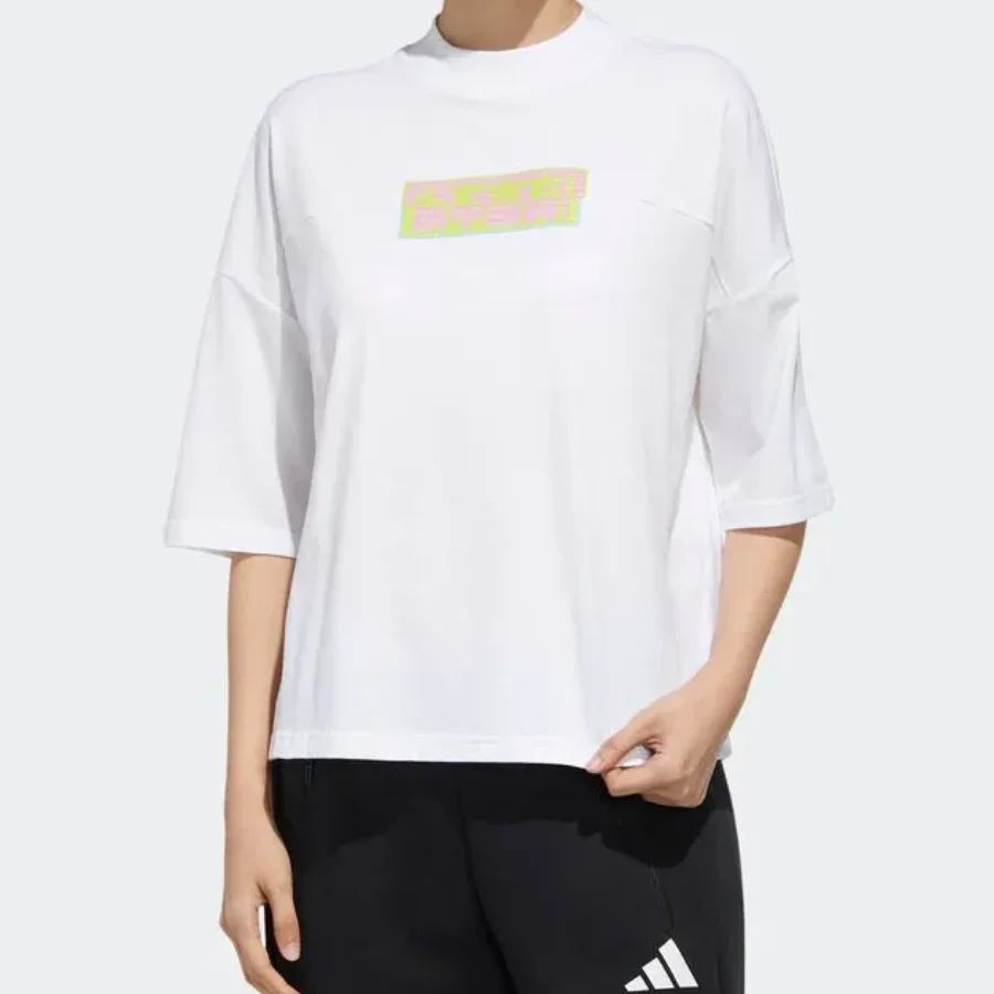 Adidas Women's Fashion Trend Printed Short Sleeve Top White