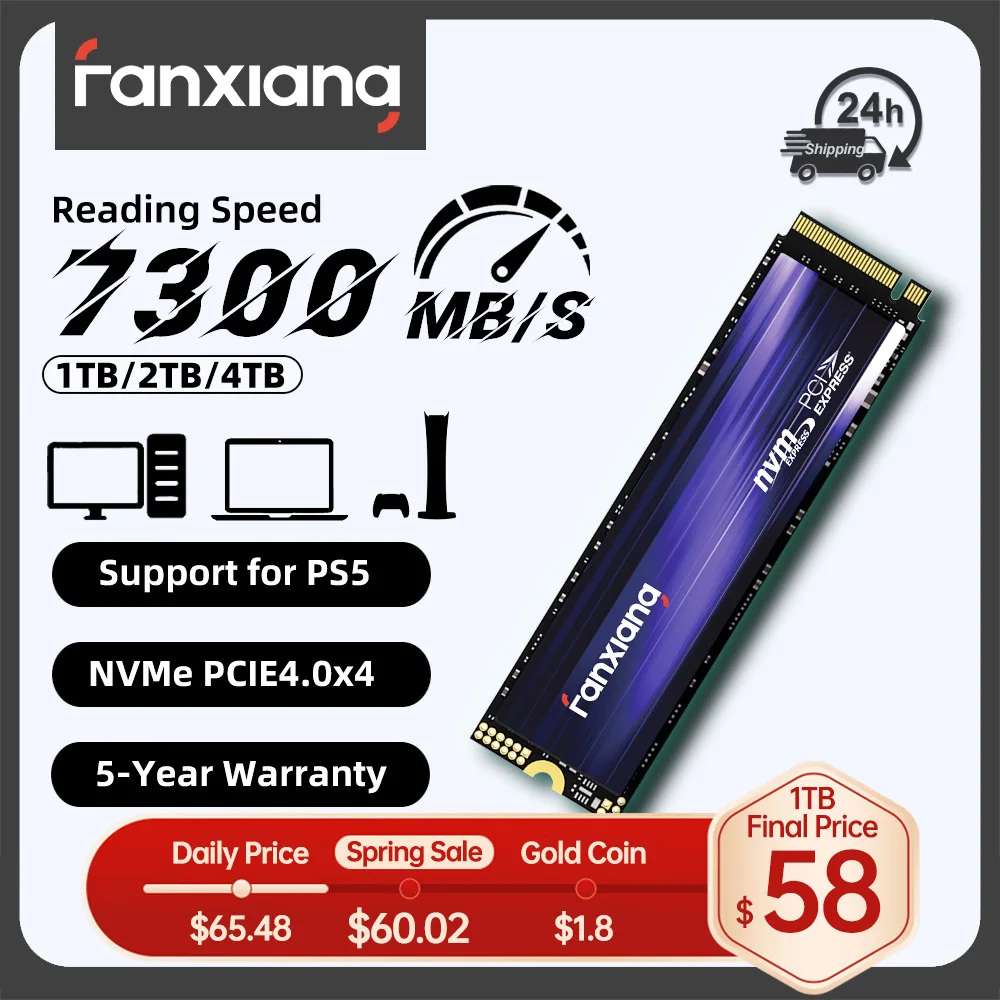 Fanxiang S880 M.2 SSD 1TB 2TB 4TB 7300MB/s PCIe4.0x4 M.2 NVMe SSD Drive 2280 Size Internal Solid State Drive For PS5 Laptop PC