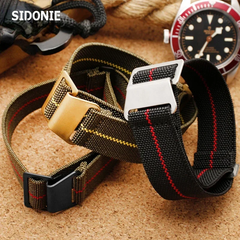 60\'s French Troops Parachute Elastic Nylon WatchBand Man\'s Universal SmartWatch Wrist Strap 20mm 21mm 22mm