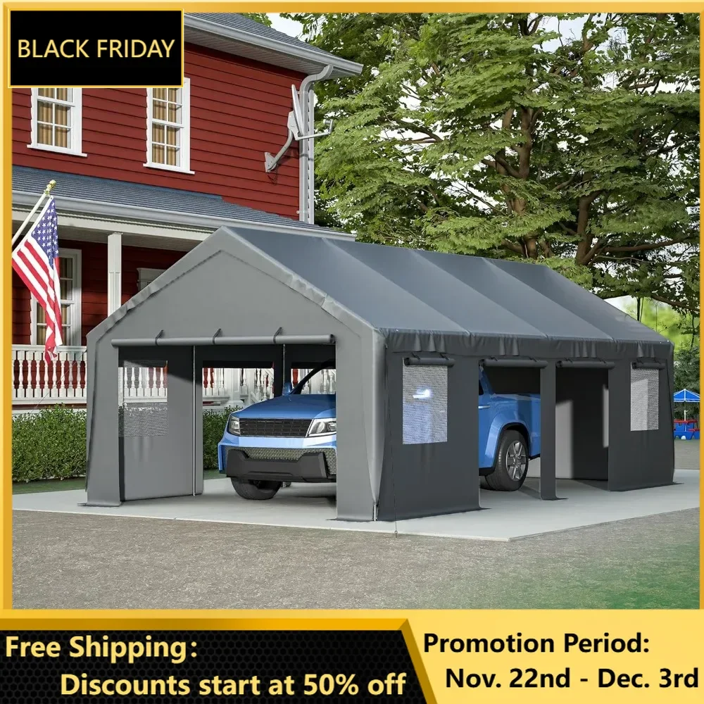 Carport 13'x 25' Heavy Duty Car Port with Roll-up Sidewall and Ventilated Windows with Removable Sidewalls, Portable Garage