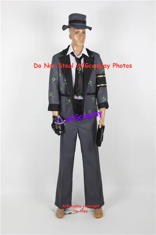 Arkham City Riddler Cosplay Costume include hat and gloves dark grey version acgcosplay costume