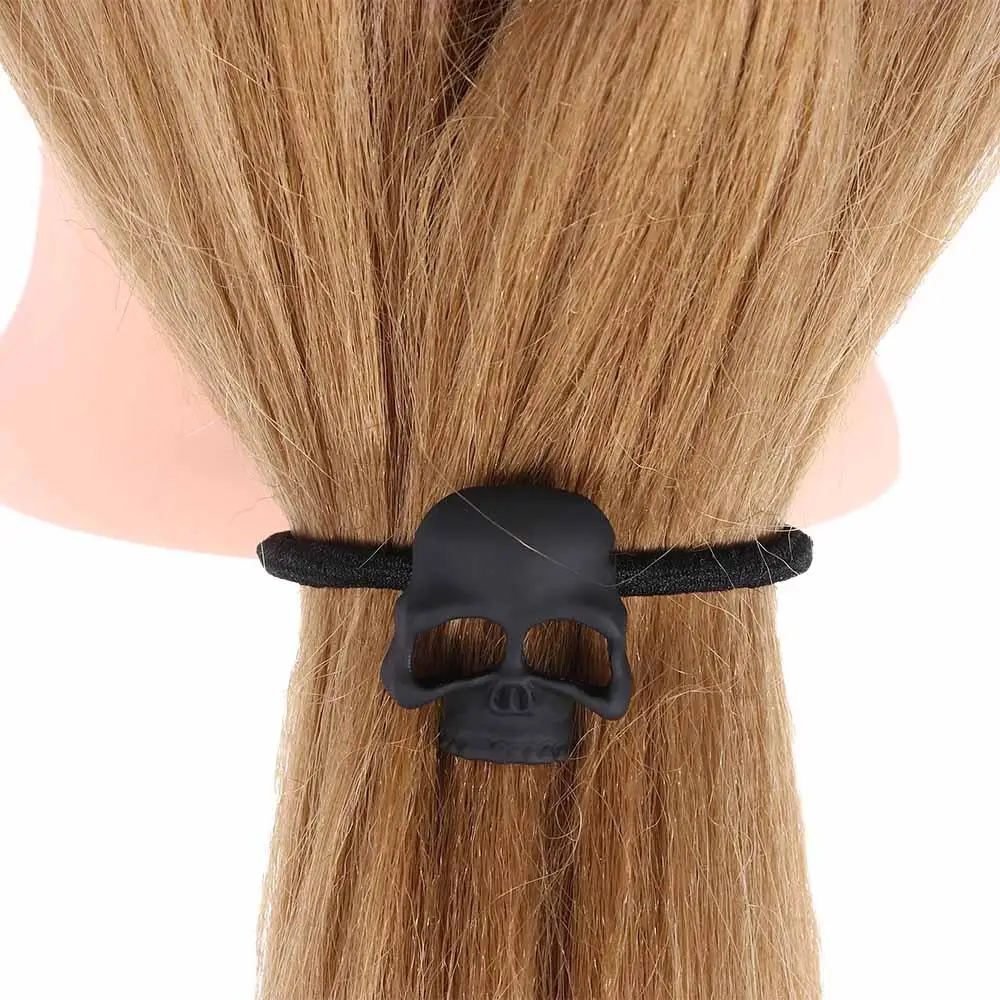 Corda elástica para mulheres fantasia de Halloween rabo de cavalo crânio de metal faixa de cabelo menina