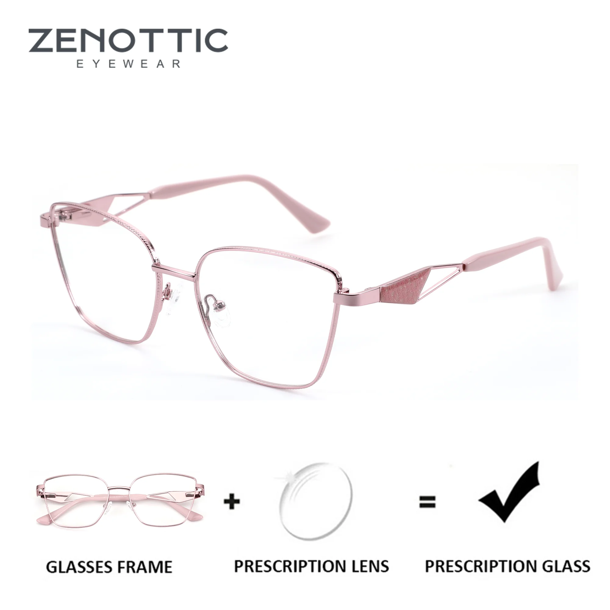 ZENOTTIC (L Size) Butterfly Metal Custom Prescription Glasses For Women Anti Blue Light Progressive Optical Eyewear With Recipe