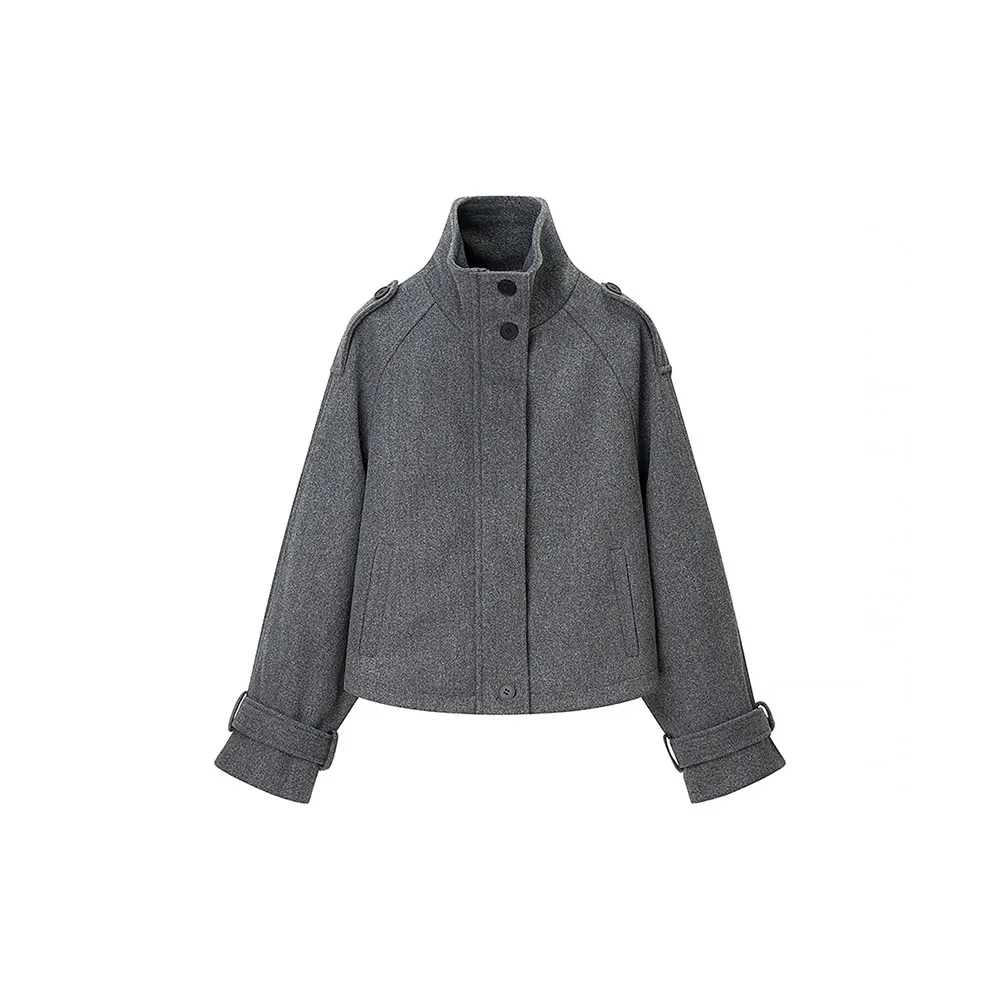 

Осеннее новое женское модное универсальное и высококачественное шерстяное пальто с длинными рукавами и полувысоким воротником