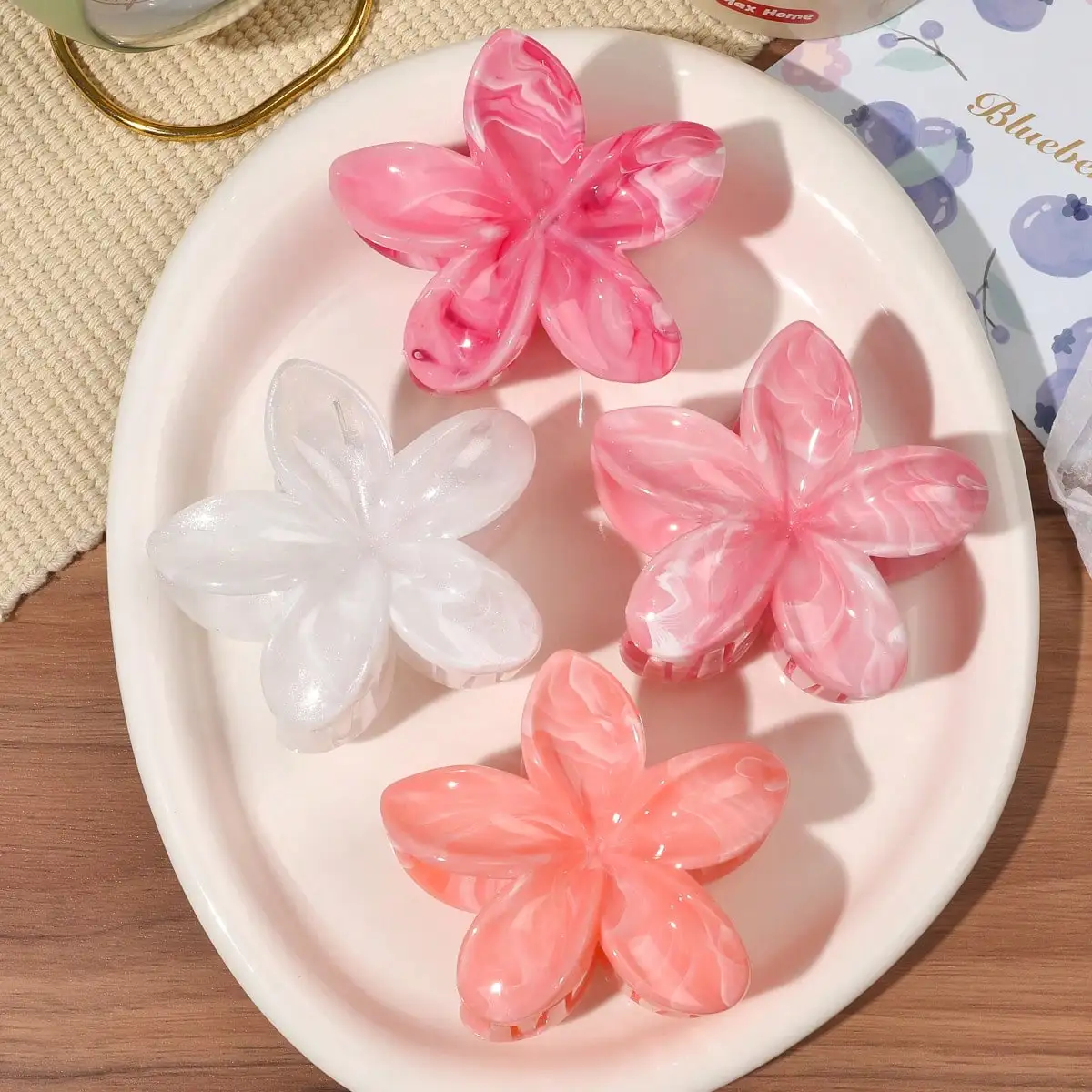 4 pçs boêmio floresta estilo grampos de cabelo garra para mulheres rosa padrão de mármore moda tubarão clipe acessórios para o cabelo grampos de cabelo