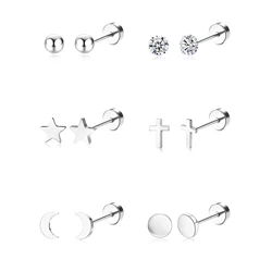 Earings Studs for Sensitive Ears  Flatback Earrings Moon Star Ball CZ 20G  Cartilage Earrings Hypoallergenic Flat Back Earrings