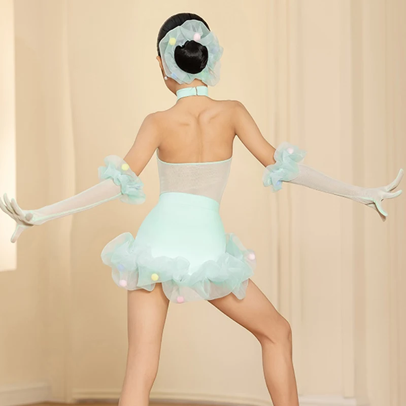 2025 เด็กใหม่เต้นรําชุดสาว Samba Chacha Latin Dance เครื่องแต่งกายการแข่งขันเสื้อผ้าเด็กสวมใส่ DW10763