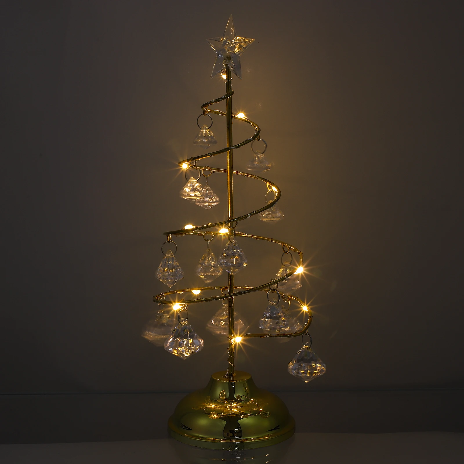 

Christmas Tree Decor Iron Art Crystal Luminous Night Lamp Small Glowing Xmas Ornament Desktop Miniature Tree Festive