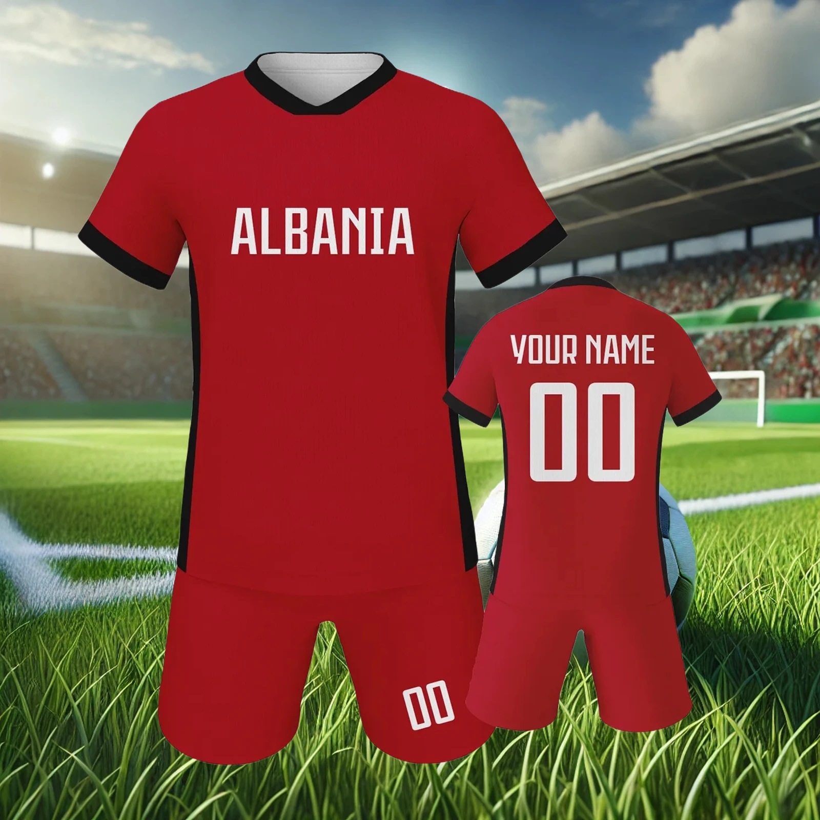 

Albania Soccer Jersey Custom 2024 Kids Soccer Team Practice Jersey Outfits Personalized Name Number Football Uniform 3-14Y