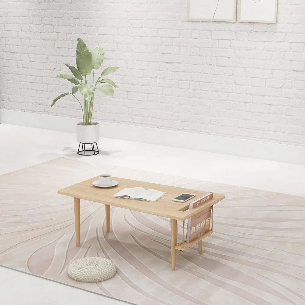 Mid Century Modern Wooden Mini Swing Table, Japanese Style Low Floor Desk, Solid Wood Side Table with Storage