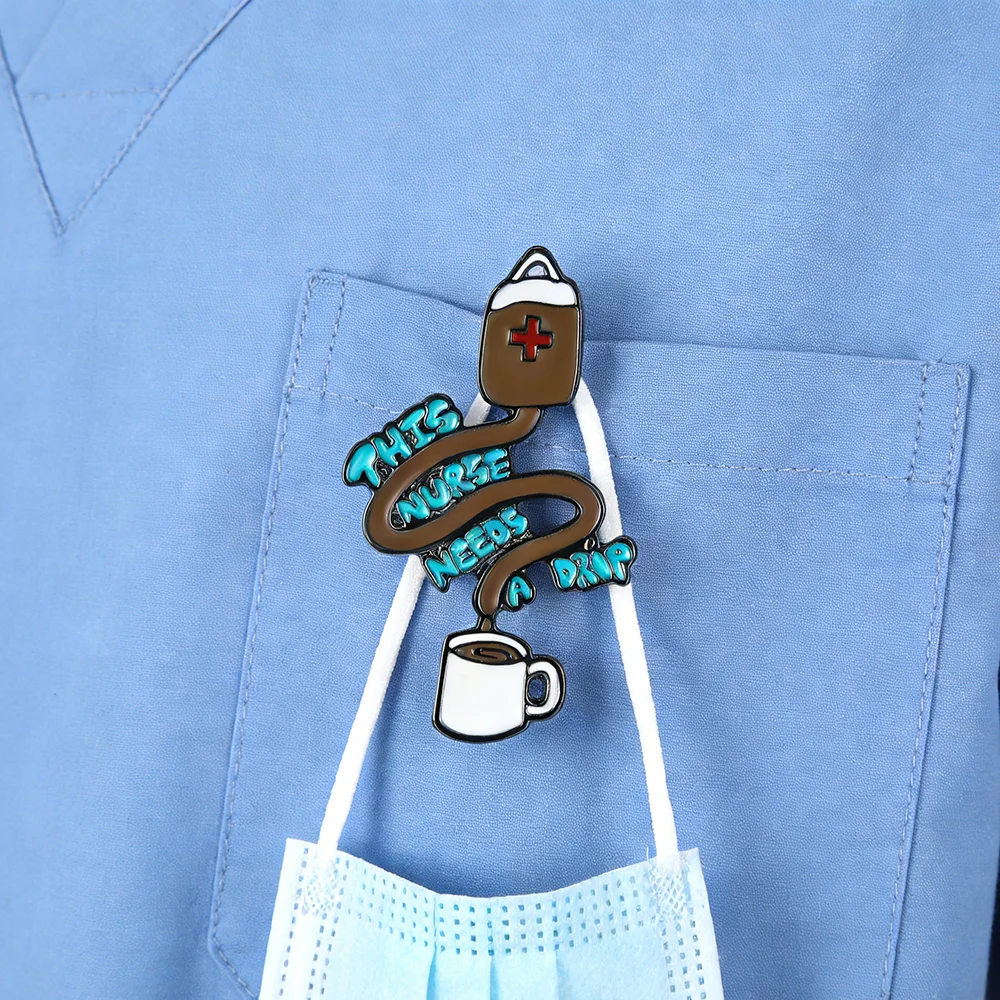 Hanreshe Coffee Is Blood Enamel Pin Medical Nursing Night Worker Funny Brooch Backpack Lapel Pin Badge Jewelry for Dcotor Nurse