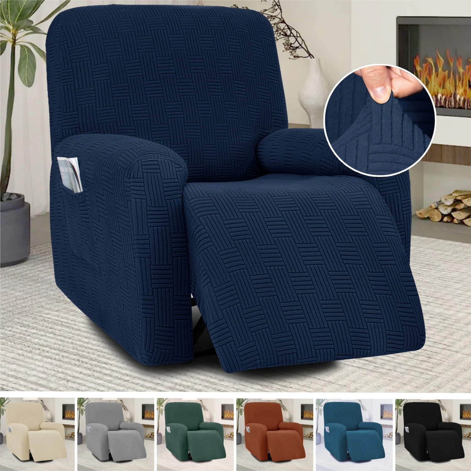 

Thick Jacquard Recliner Chair Cover 4-Pieces Stretch Soft Washable Recliner Chair Slipcover 1-Seater Protector