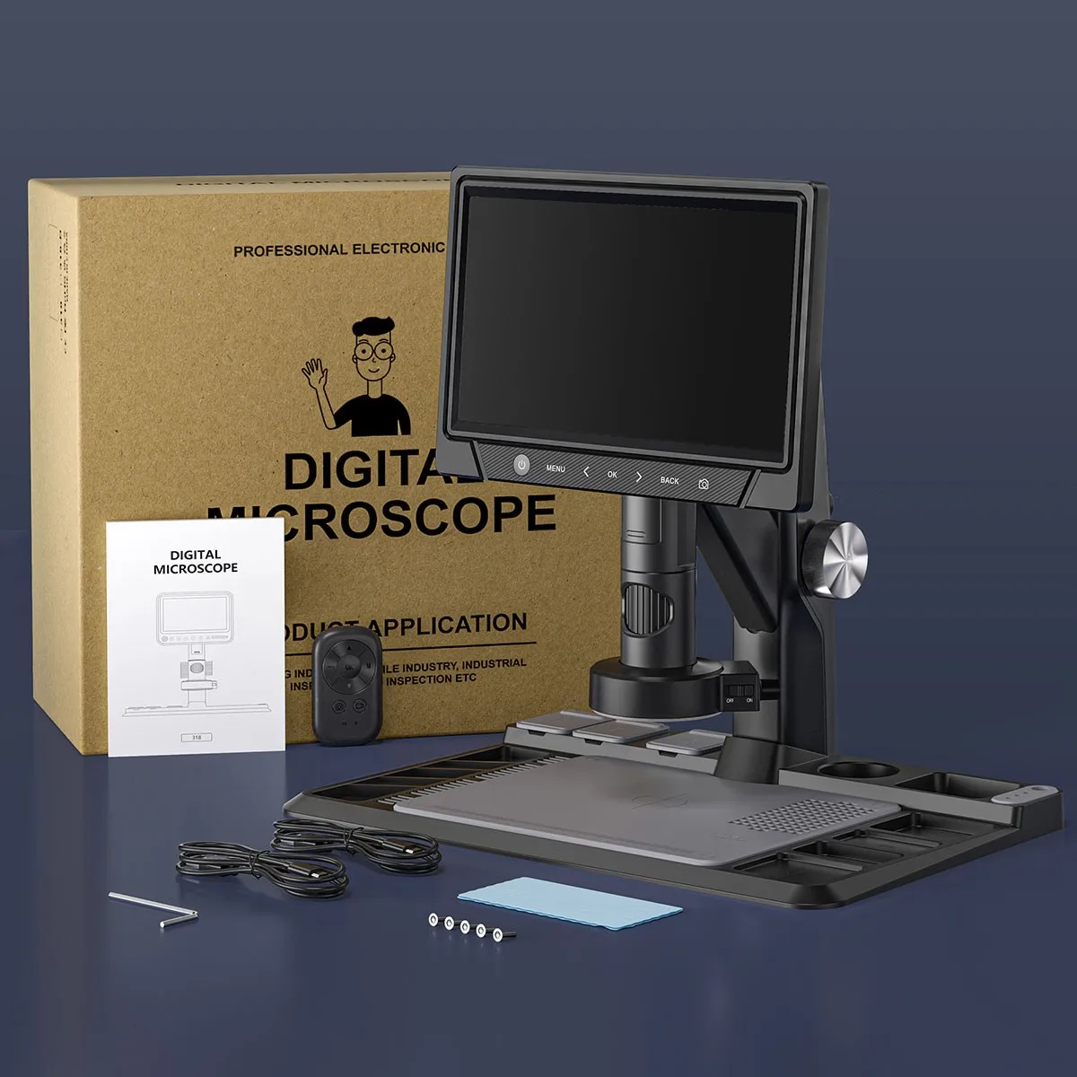 Maxgeek-Caméra de microscope numérique 318A 12MP 1600X, avec lentille finale et écran IPS 7 "pour contrôle tactile