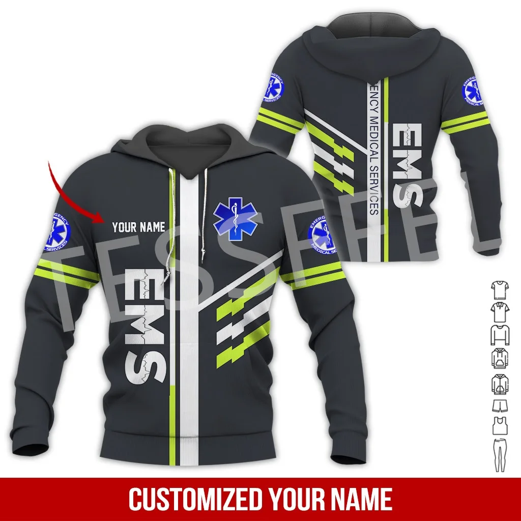 Custom Name Cosplay EMT EMS Paramedic Tattoo Tracksuit Vintage Unisex 3DPrint Pullover Harajuku Jacket Casual Funny Hoodies N-45