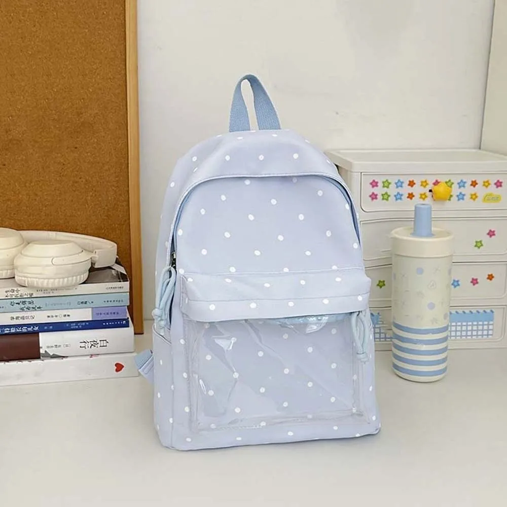 Ita-Tasche im japanischen Stil mit transparentem Fenster, großer Kapazität, leichtem Polyesterfutter und Polka-Dot-Muster. – Detail 5