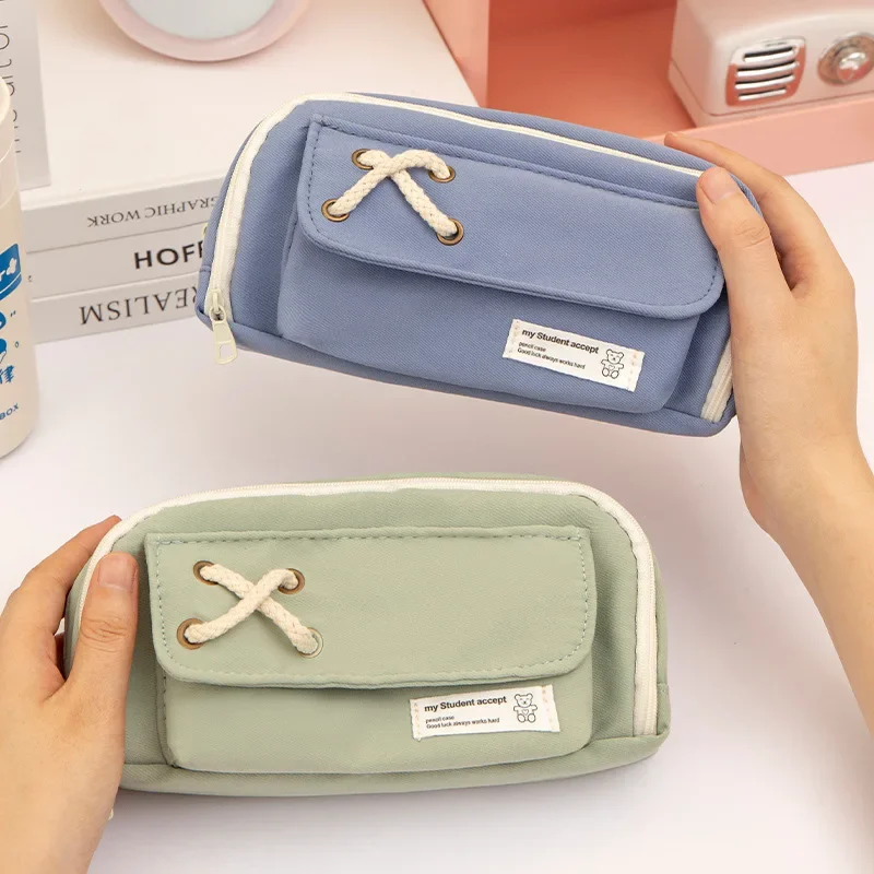 

Solid Color Pencil Cases Large Capacity Pen Bag Pouch Gift for Girl Office Student College Stationery Organizer School Supplies