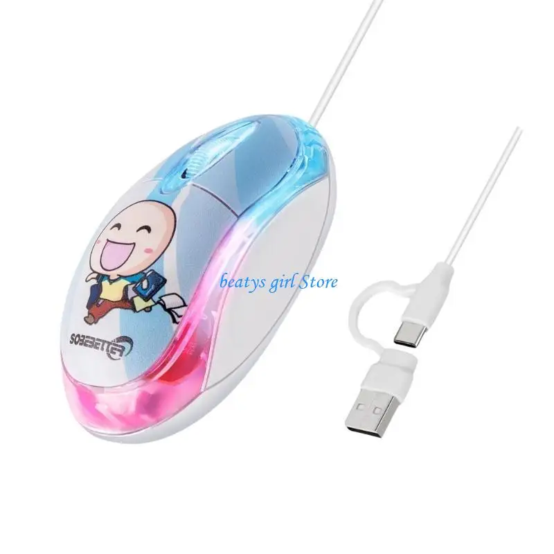 C7AB 2 في 1 USB C الماوس الماوس طباعة ماوس للهاتف المحمول Windows7 7 LED الإضاءة الخلفية 3 الأزرار الماوس