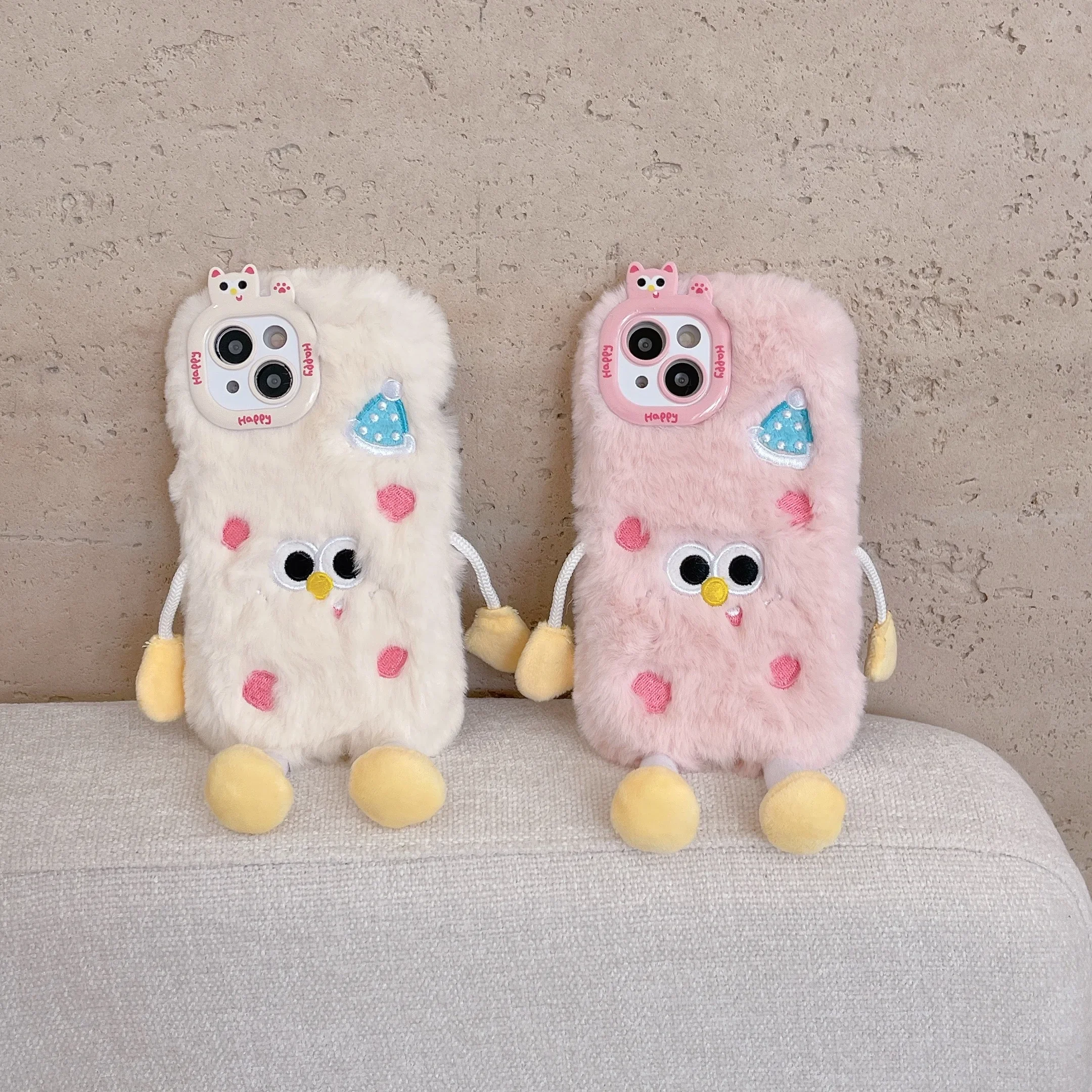 Peluche Ins Simpatico omino Cassa Del Telefono per IPhone16 15 14 13 11 12 Pro Max Antiurto Pelliccia Calda Copertura Protettiva Anti-goccia