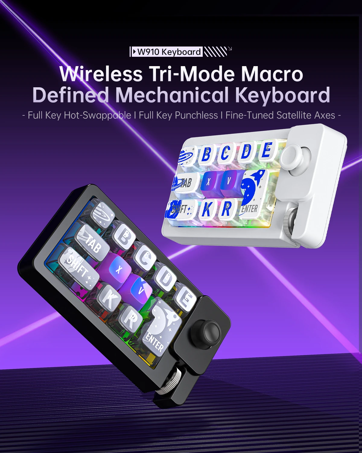 W910 12Key Wireless Macro Mechanical Keypad Hot Swappable RGB Mini Keyboard with Joystick Knob for PC Gaming Video Edit