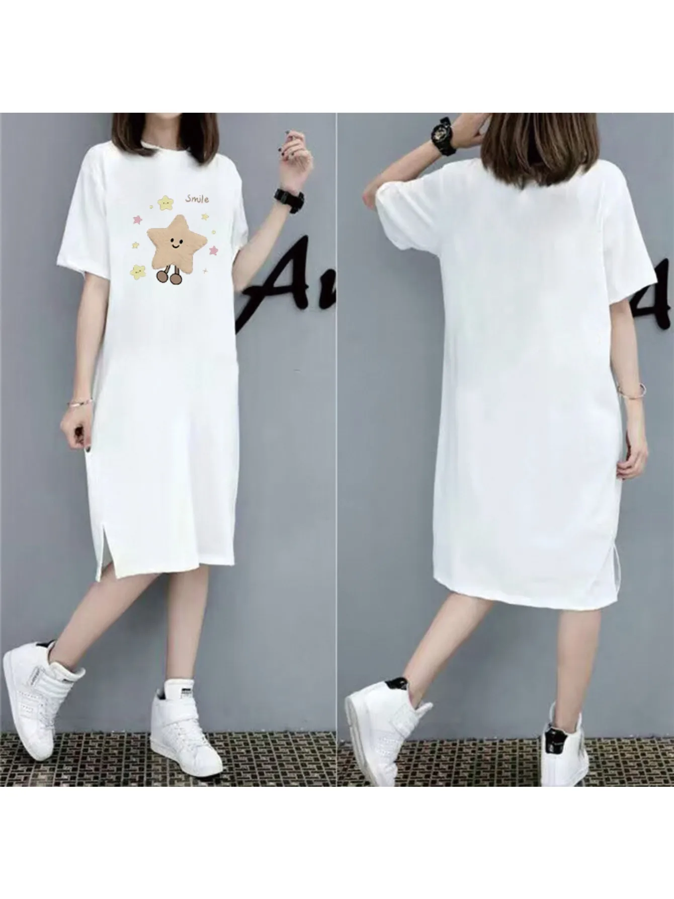 تي شيرت كسول بأكمام قصيرة للصيف، تنورة طويلة للركبة غير رسمية، ملابس نسائية كبيرة الحجم