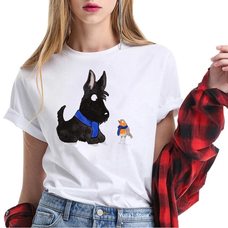 Kawaii Scottish Terrier T-shirts for women harajuku Cartoon animal print tee shirt femme summer cute tops dog lover t shirt