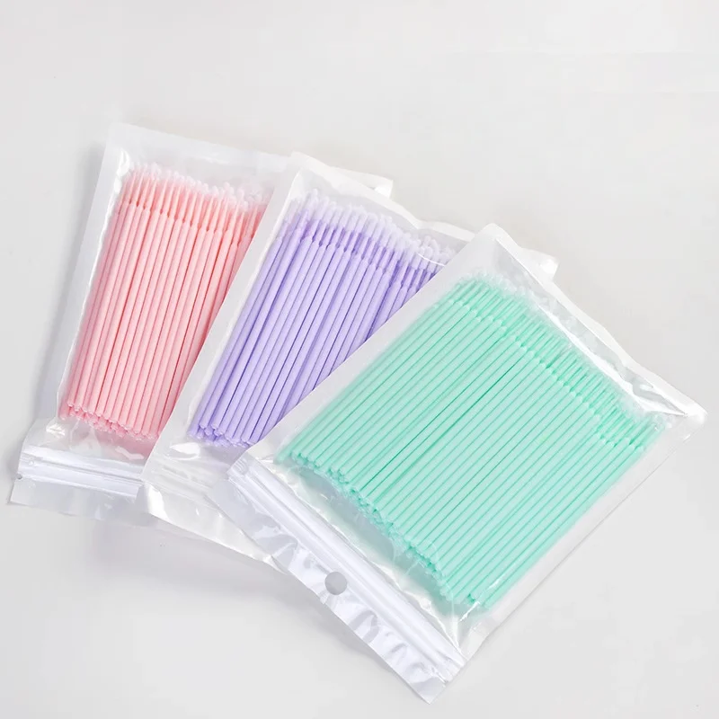 100-PCS Microswabs for Eyelash Extensions, Featuring Soft Micro Applicator Brushes with Microfiber Wands.