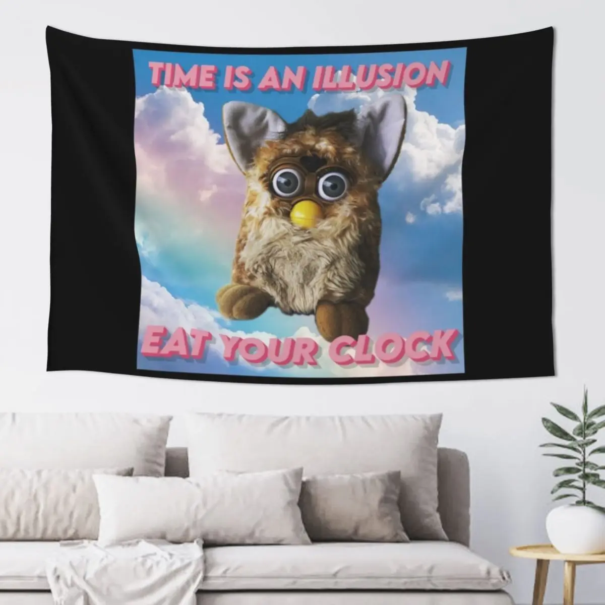 

Time Is An Illusion - Sky Furby Tapestry Wall Carpet On The Wall Decorations For Your Bedroom Room Aesthetic Decor Tapestry