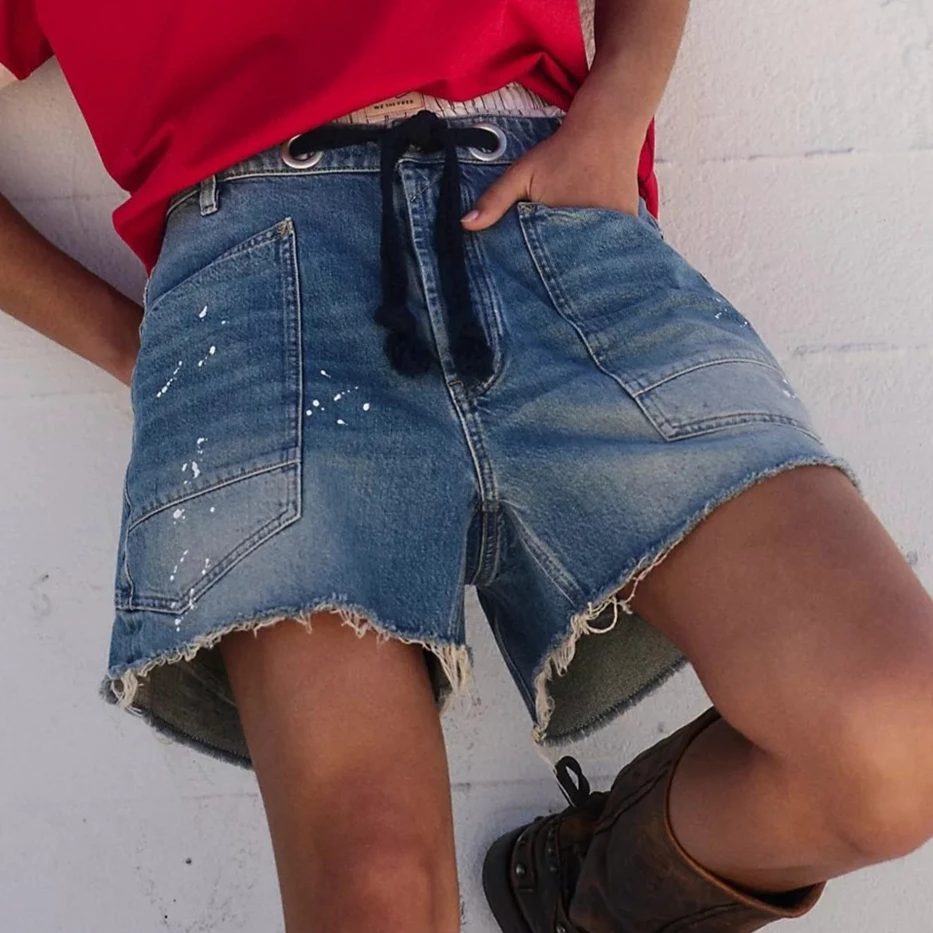 Shorts Women Denim Pant Jeans Vintage Short Pants Slim Fit High Waist Straight Trousers Y2k Streetwear Splice Casual Loose