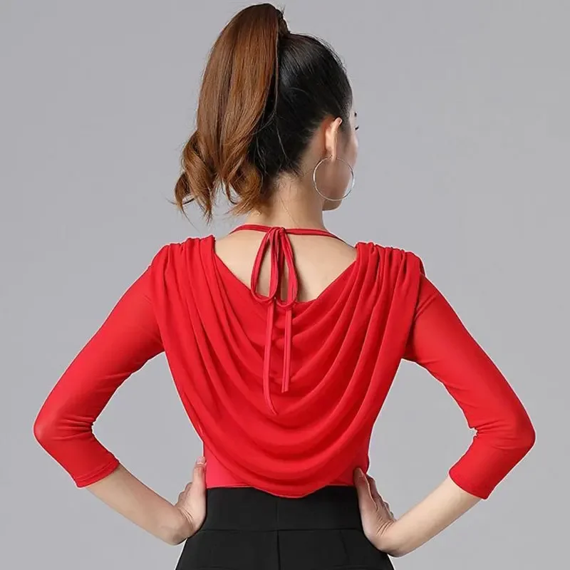 

2024 new ballroom dance Moden top female beauty back slimming training dress Fashion gauze Latin dance dress custom