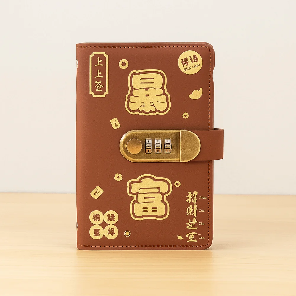 With Password Lock Saving Money Binder Wallet Storage PU Leather Budget Binder with Lock Handbook Cash Envelopes