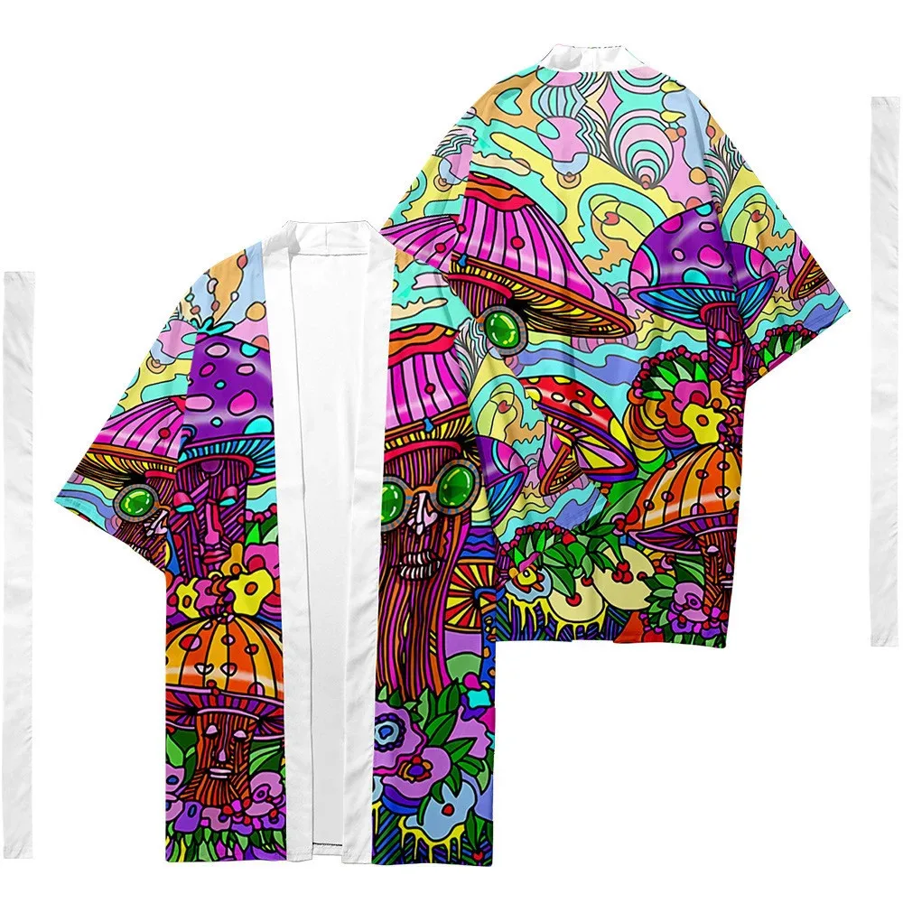 Men's Japanese Long Kimono Cardigan Men's Samurai Clothing Kimono Psychedelic Pattern Kimono Shirt Yukata Jacket