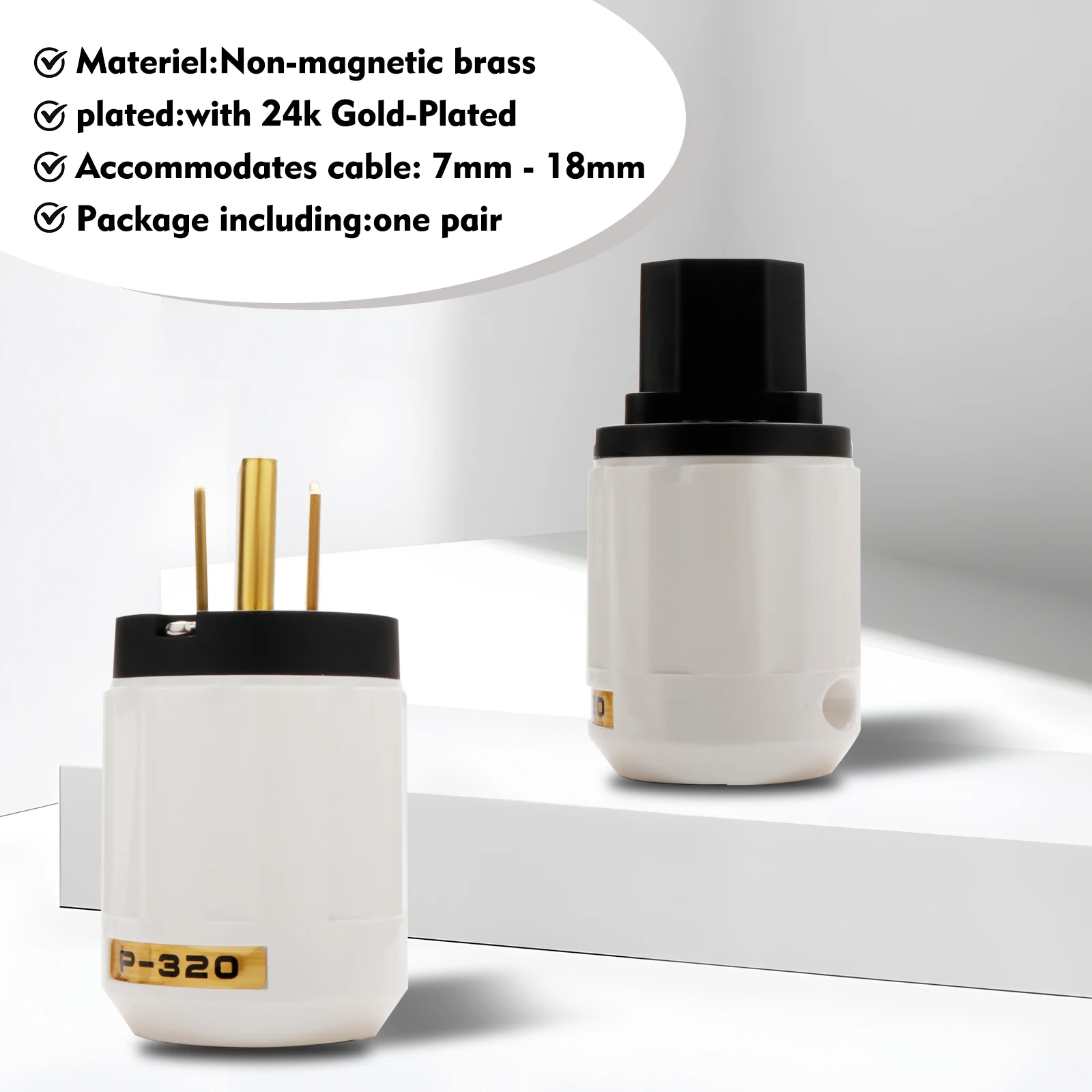 Paar P-320E vergoldet eu schuko us power stecker C-320 iec stecker 125v iec c15 stecker diy stromkabel – Detail 3