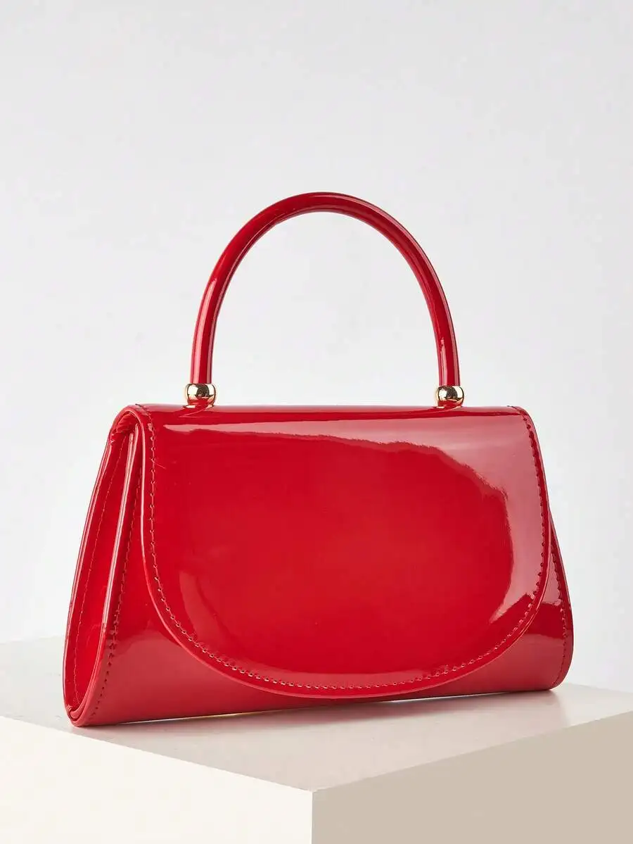 

Red Patent Leather Flap Handbag For Evening Party Business Occasion