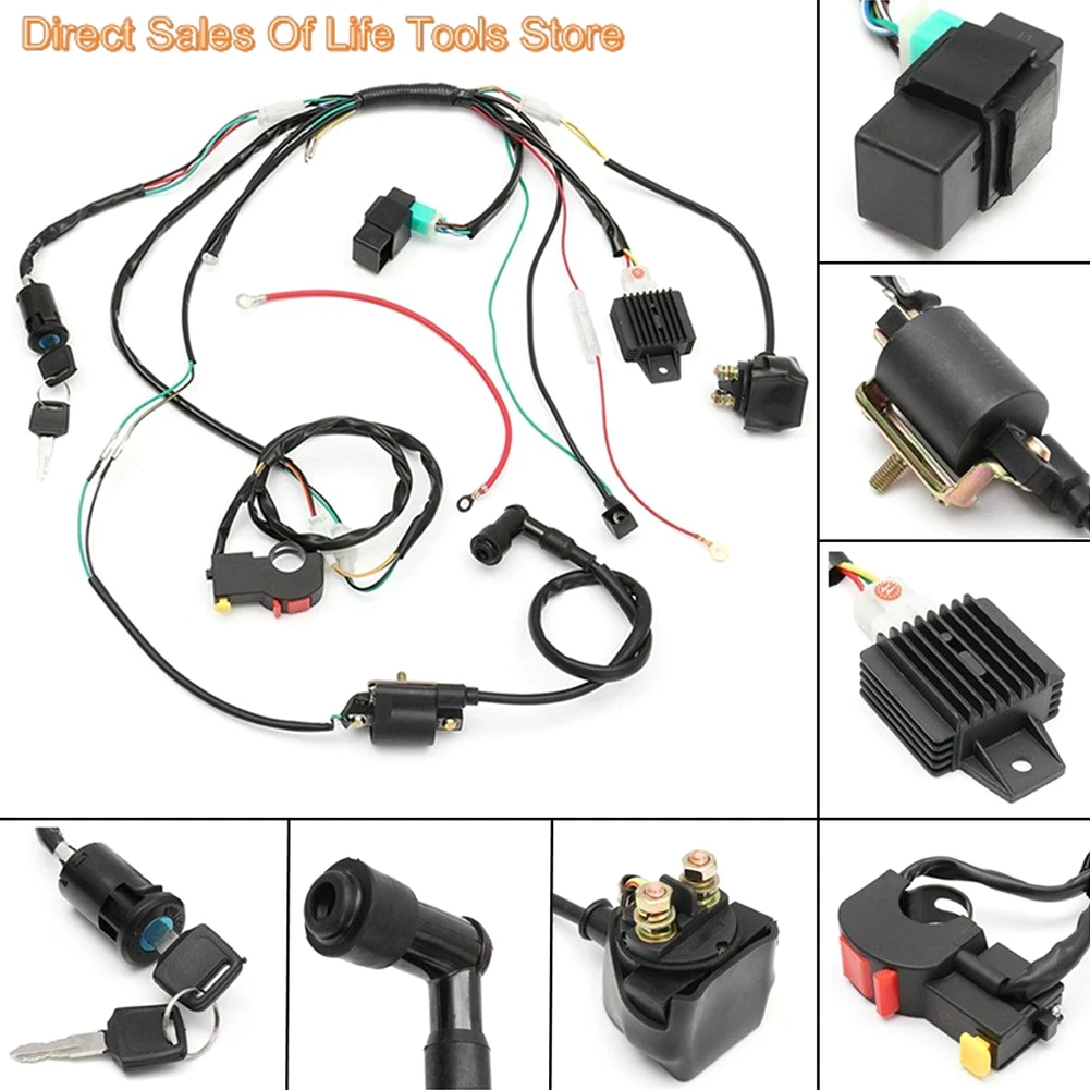 1Set Full Complete Electrics Wiring Harness 50 70 90cc 110cc 125cc Wiring Harness Loom Solenoid Coil CDI Quad Dirt Bike ATV Moto