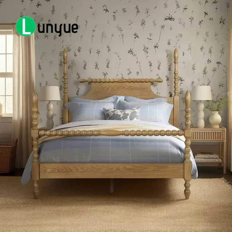 Premium French Oak Bed Frame Handmade Retro Solid Wood Furniture for Master Bedroom Durable Classic Design Regional Specialty
