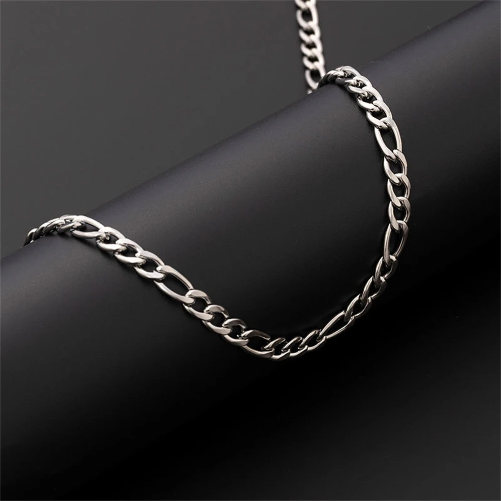 5 mm Edelstahl Figaro-Kettenhalskette für Männer, silberfarben, einfache Kettenhalskette für Frauen, Hip-Hop-Schmuck, Party-Accessoires – Detail 4