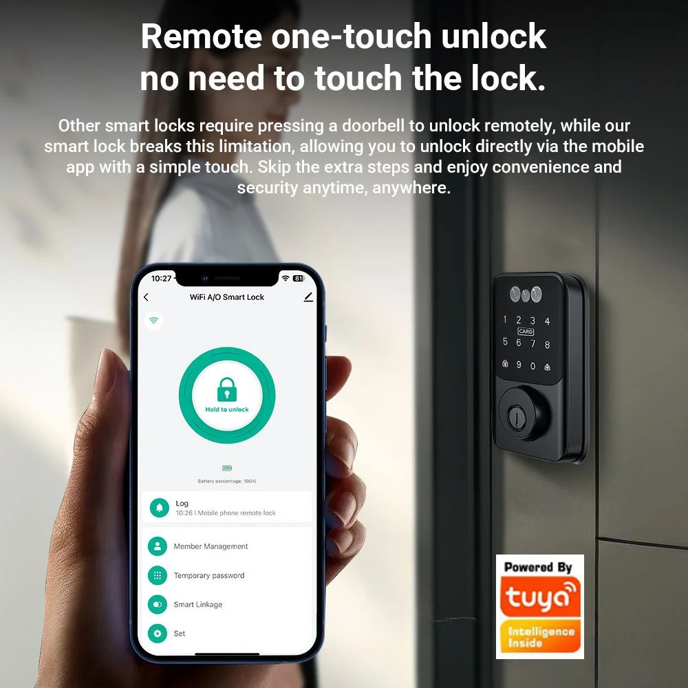 Automatic Smart Deadbolt Lock Password IC Card Fingerprint Tuya APP Remote UnLock Way for Hotel