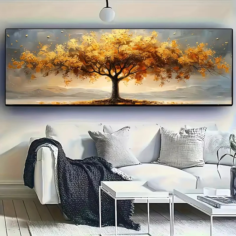 Large golden leave Tree of Life Canvas paintings Abstract modern Wall Art with Vibrant Tree posters and Print picture decor