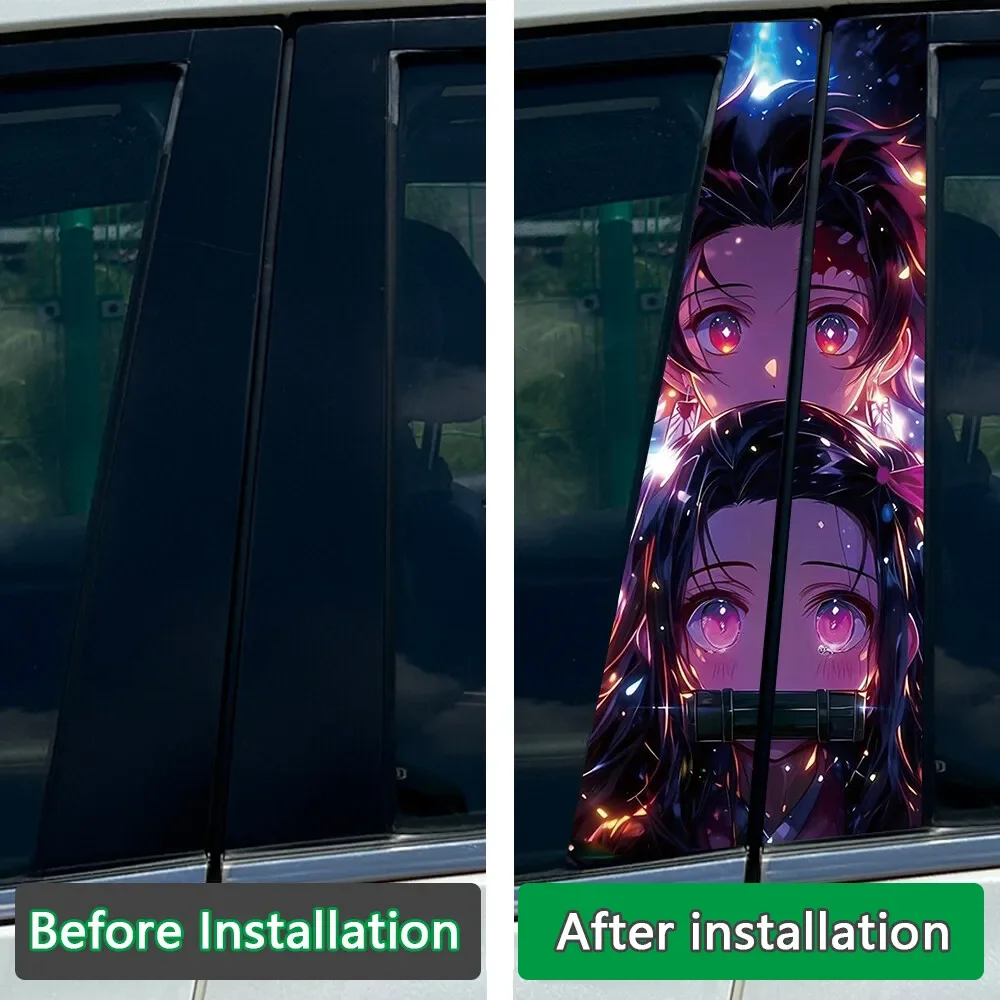 2x Anime Couple CP Girl Car Center Pillar Sticker B Pillar Protective Film Decoration