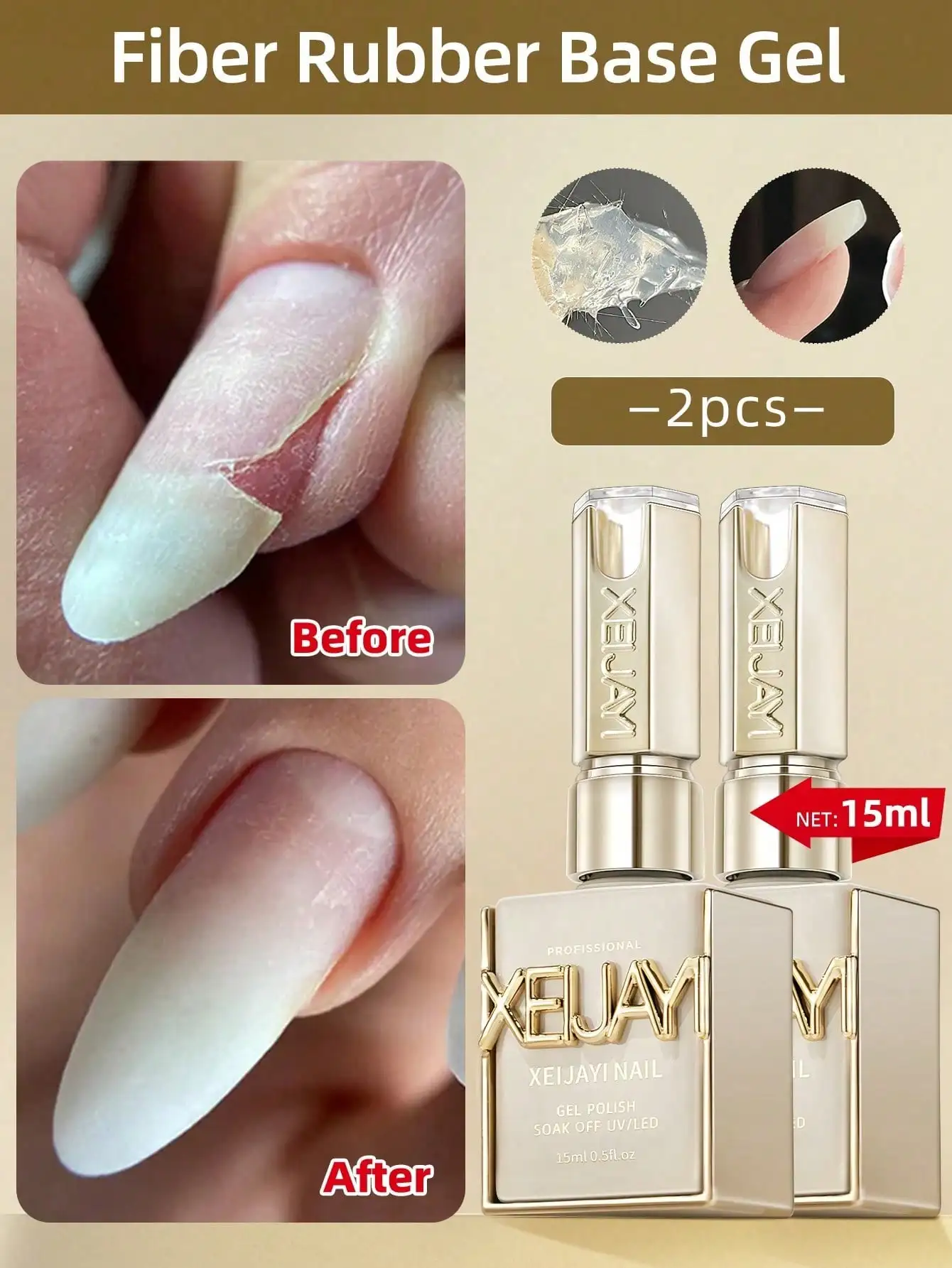 15ml Fiber Rubber Base Gel Nail Polish Starter Pure Soak Off No Wipe Nail Gel Polish Suitable For Home Manicure DIY