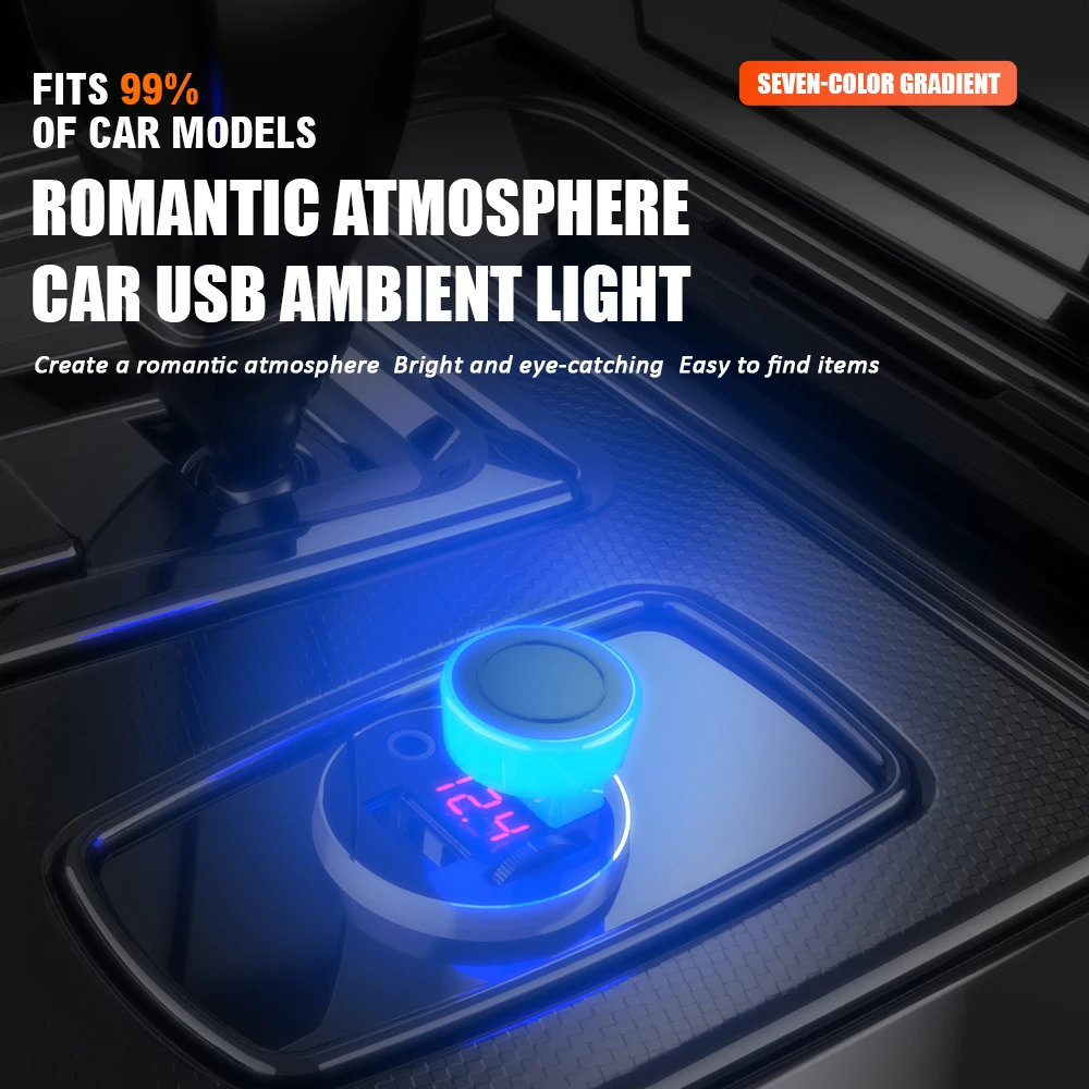 Mini Circular LED Car Ambient Decorative Light USB Atmosphere Light Portable Plug and Play Auto Car Computer Night Light 1Pcs