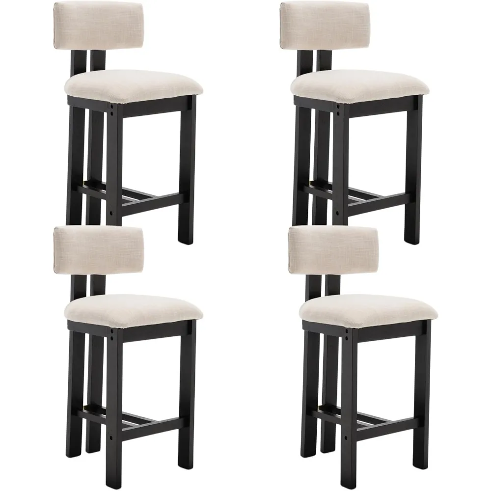 

26" Farmhouse Armless Kitchen Bar Stools Set of 4 with Black Hardwood Legs, Counter Height Stools with Backs, Linen Upholstered