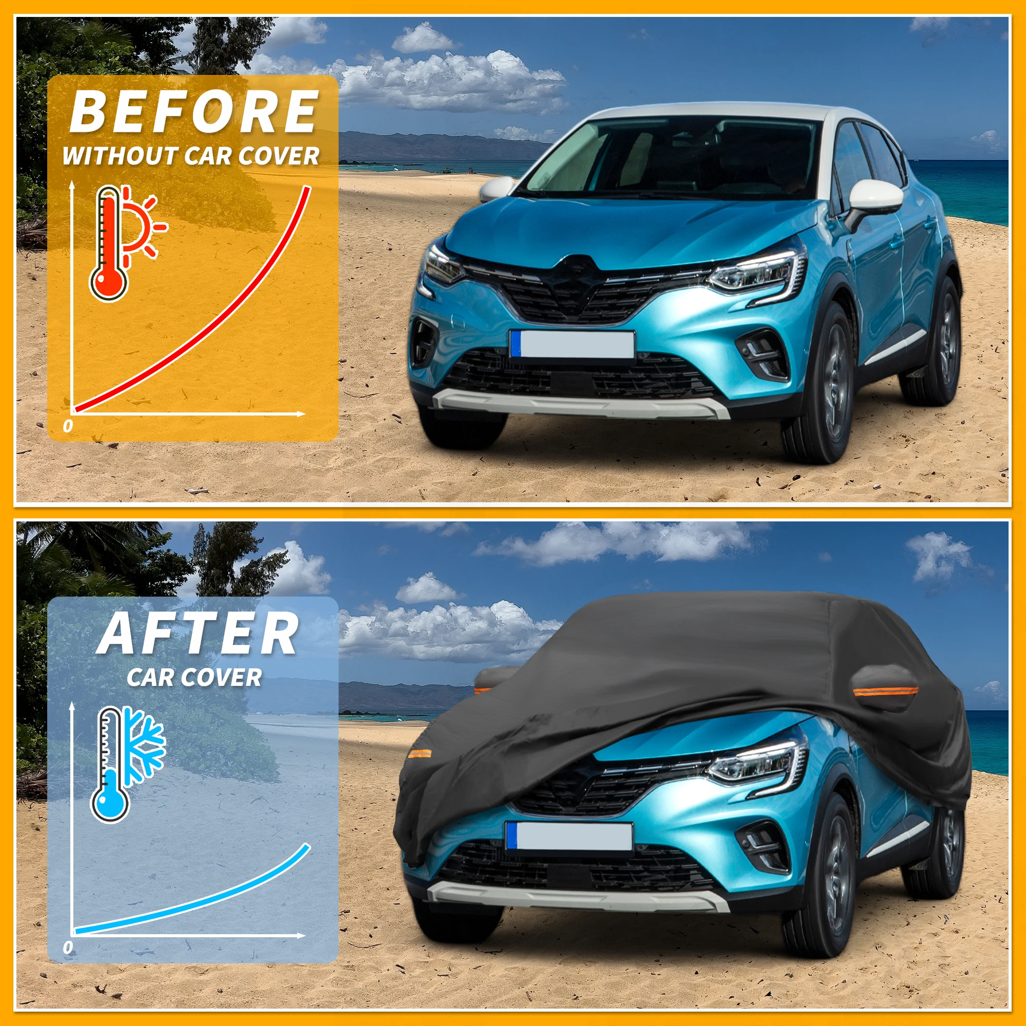 Uxcell Penutup Mobil Tahan Air Segala Cuaca untuk Renault Captur 2013-2021 Hitam 190T-Pu