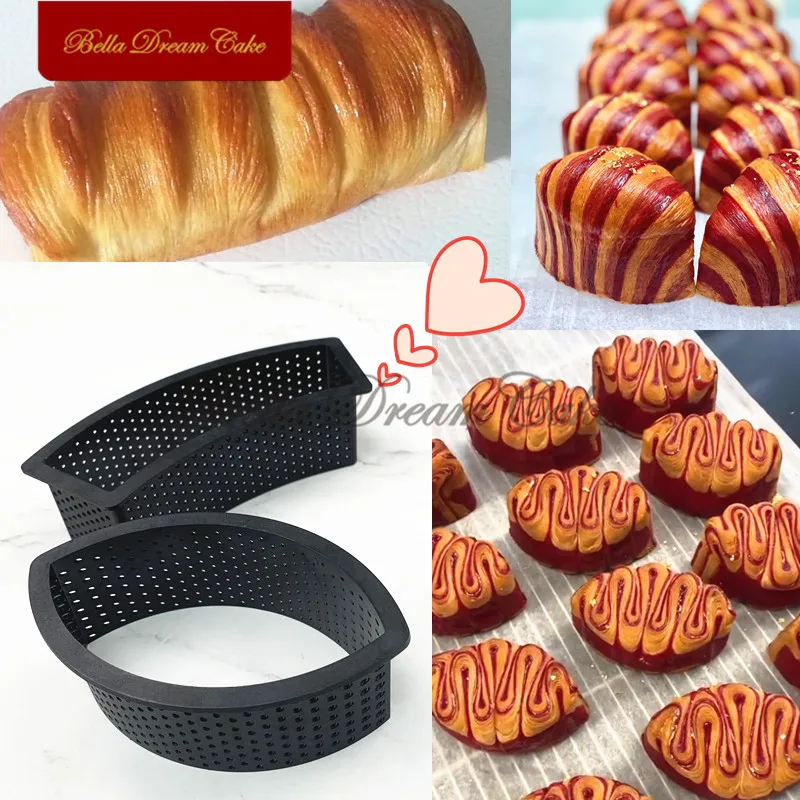 Arc/Oval Shape Denmark Bread Ring Mold French Dessert Plastic Mousse Mould Perforated Toast Circle Cake Decorating Tool Bakeware