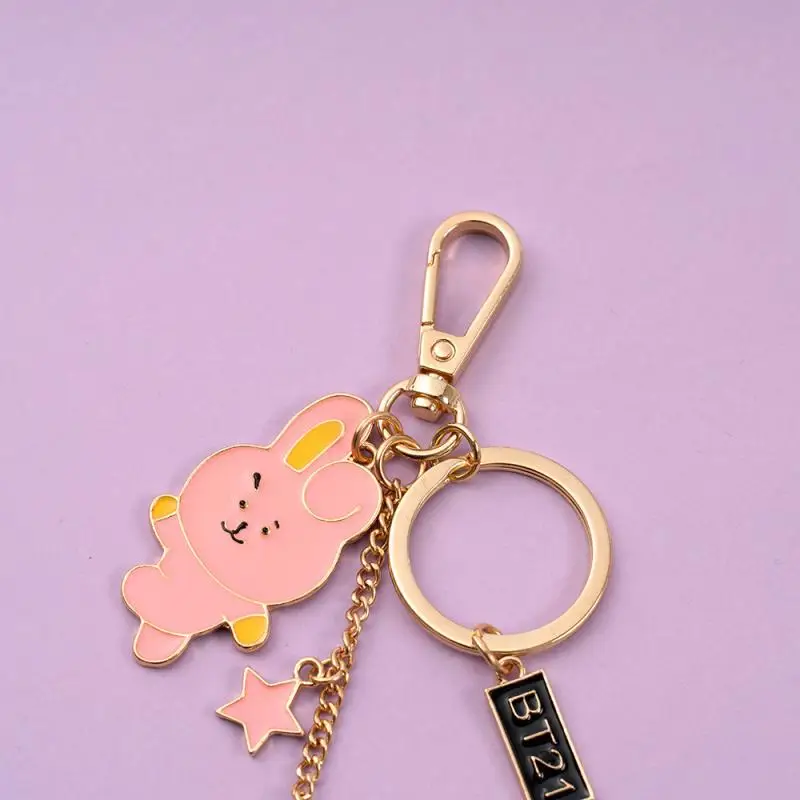 5Pcs Bt21 Peripheral Key Chain Kawaii Cartoon Tata Key Chain Pendant Korean Style Trendy Trinkets Holiday Gift for Men and Women