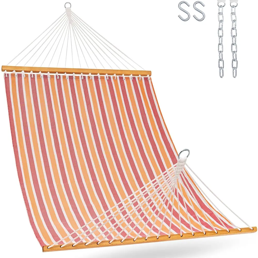 

Qui Dry Hammo With Spreader Bar 2 Person Double Hammo With Chains Outdoor Outside Patio Poolside Backyard Beach 450 Lbs Acity,