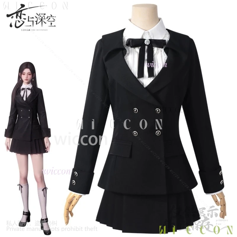 Anime Cos Heroines Anime Game Love And Deepspace Cosplay Costume British Style JK Black Coat Dress Lolita Tie Jirai Kei Girls