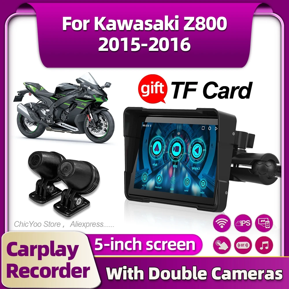 Motorcycle Monitor Portable Bluetooth Wireless CarPlay Android Navigation Screen Drive Recorder For Kawasaki Z800 2015 2016